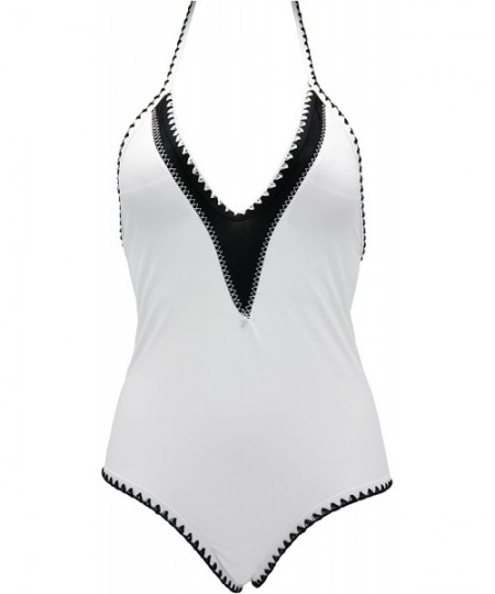 One-Pieces Halter Crochet Monokini Open Back One-Piece Swimwear for Women (L US(6-8)- OP-White) - CR1852UCITY