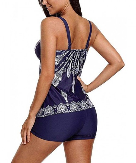 Sets Women Two Piece Fashioned African Ruffled Flounce Swimsuit Vintage Tankini Top with Boyshort Bottoms - A-blue1 - CL18NI8...