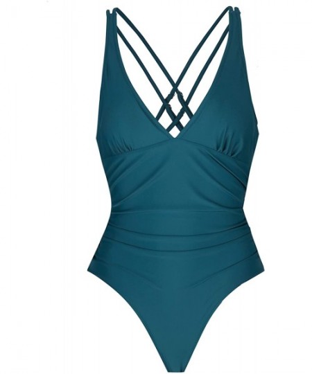 One-Pieces One Piece Swimsuits for Women Ruched Tummy Control Swimwear Bathing Suits - Peacock Green - CQ198QD6CHC