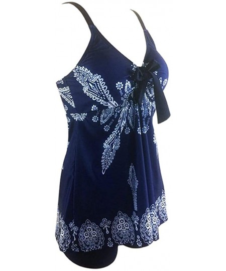 Sets Women Two Piece Fashioned African Ruffled Flounce Swimsuit Vintage Tankini Top with Boyshort Bottoms - A-blue1 - CL18NI8...