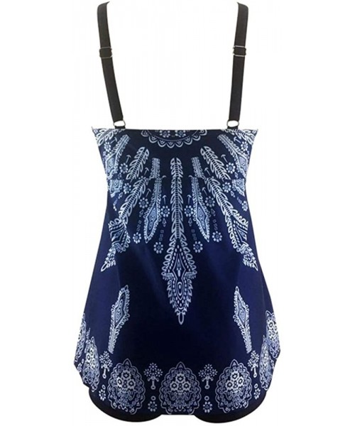 Sets Women Two Piece Fashioned African Ruffled Flounce Swimsuit Vintage Tankini Top with Boyshort Bottoms - A-blue1 - CL18NI8...