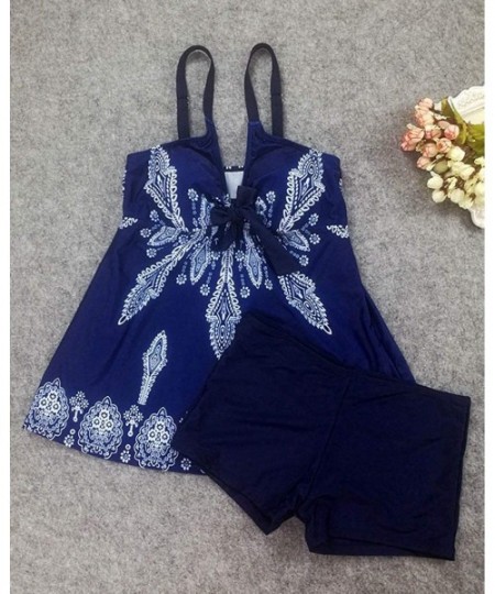 Sets Women Two Piece Fashioned African Ruffled Flounce Swimsuit Vintage Tankini Top with Boyshort Bottoms - A-blue1 - CL18NI8...