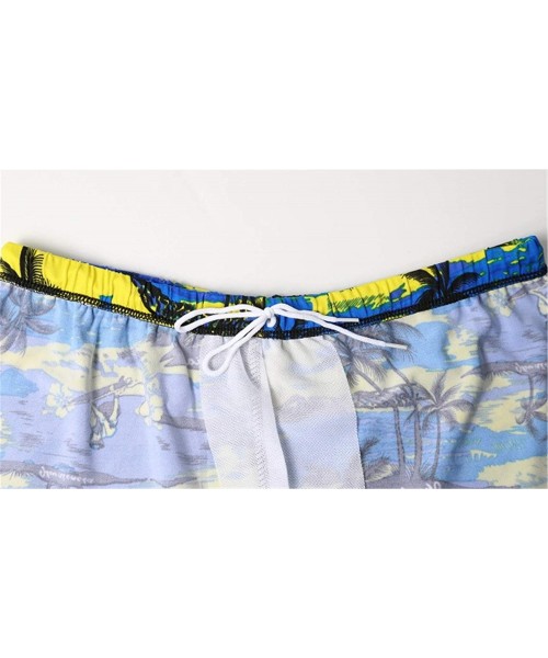 Trunks Men's Fashion Print Square Leg Swimsuit - Blue - CR18OUHTGME