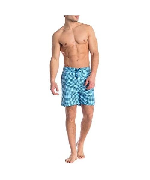 Trunks Mens Swim Trunks w Mesh Lining Swimming Bathing Fixed Waistband Suit - Light Blue Gingham - CK18QCAWMD9