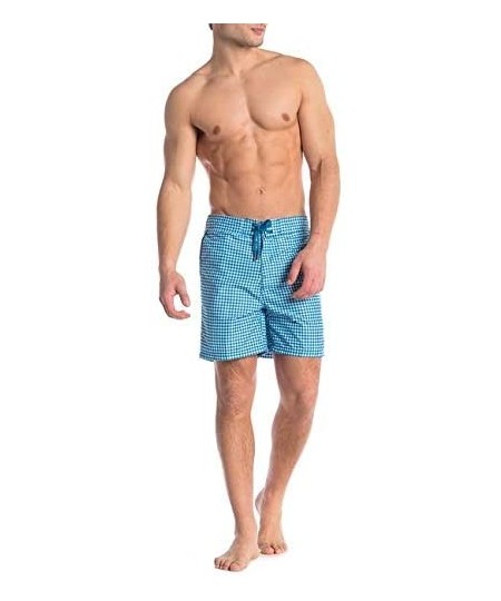 Trunks Mens Swim Trunks w Mesh Lining Swimming Bathing Fixed Waistband Suit - Light Blue Gingham - CK18QCAWMD9