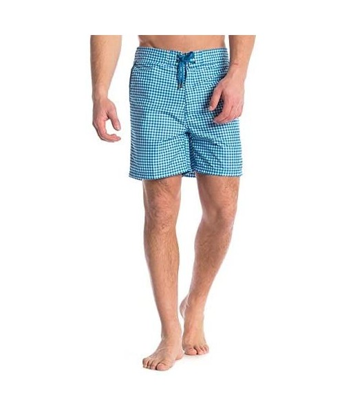 Trunks Mens Swim Trunks w Mesh Lining Swimming Bathing Fixed Waistband Suit - Light Blue Gingham - CK18QCAWMD9