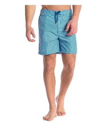 Trunks Mens Swim Trunks w Mesh Lining Swimming Bathing Fixed Waistband Suit - Light Blue Gingham - CK18QCAWMD9