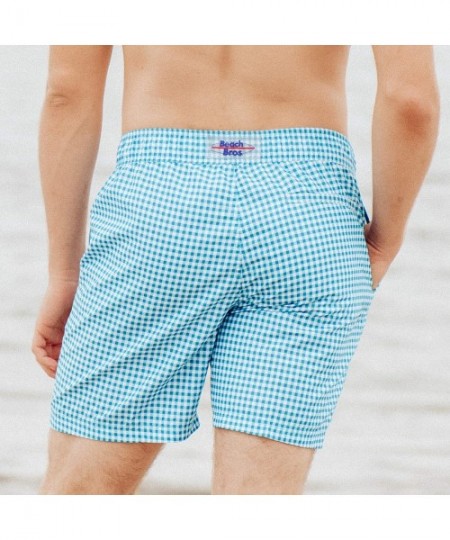 Trunks Mens Swim Trunks w Mesh Lining Swimming Bathing Fixed Waistband Suit - Light Blue Gingham - CK18QCAWMD9