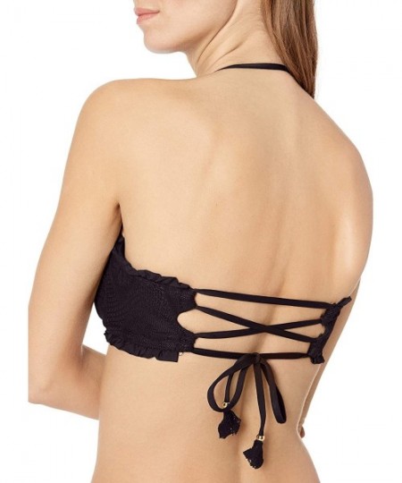 Tops Women's Lace Up Back Bandeau Bikini Swim Top - Sand Dollar Black - CK18KH57X7C