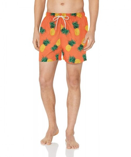 Trunks Men's 4.5" Inseam Tropical Hawaiian Print Swim Trunk - Coral Pineapple - CS18INX29XI