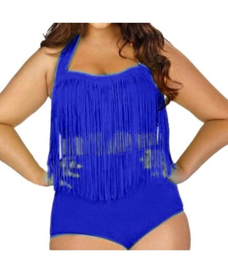 Racing Women Plus Size Two Piece Tassels Bikini Monokini Swimwear Beach Bathing Suit - Blue - CQ18SGM02L5