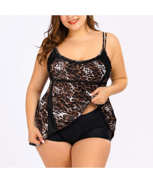 Tops Plus Size Swimsuits for Women - Flounce Print Halter Two Piece Swimdress Irregular Hem Tankini Bikini Set Bathing Suit -...