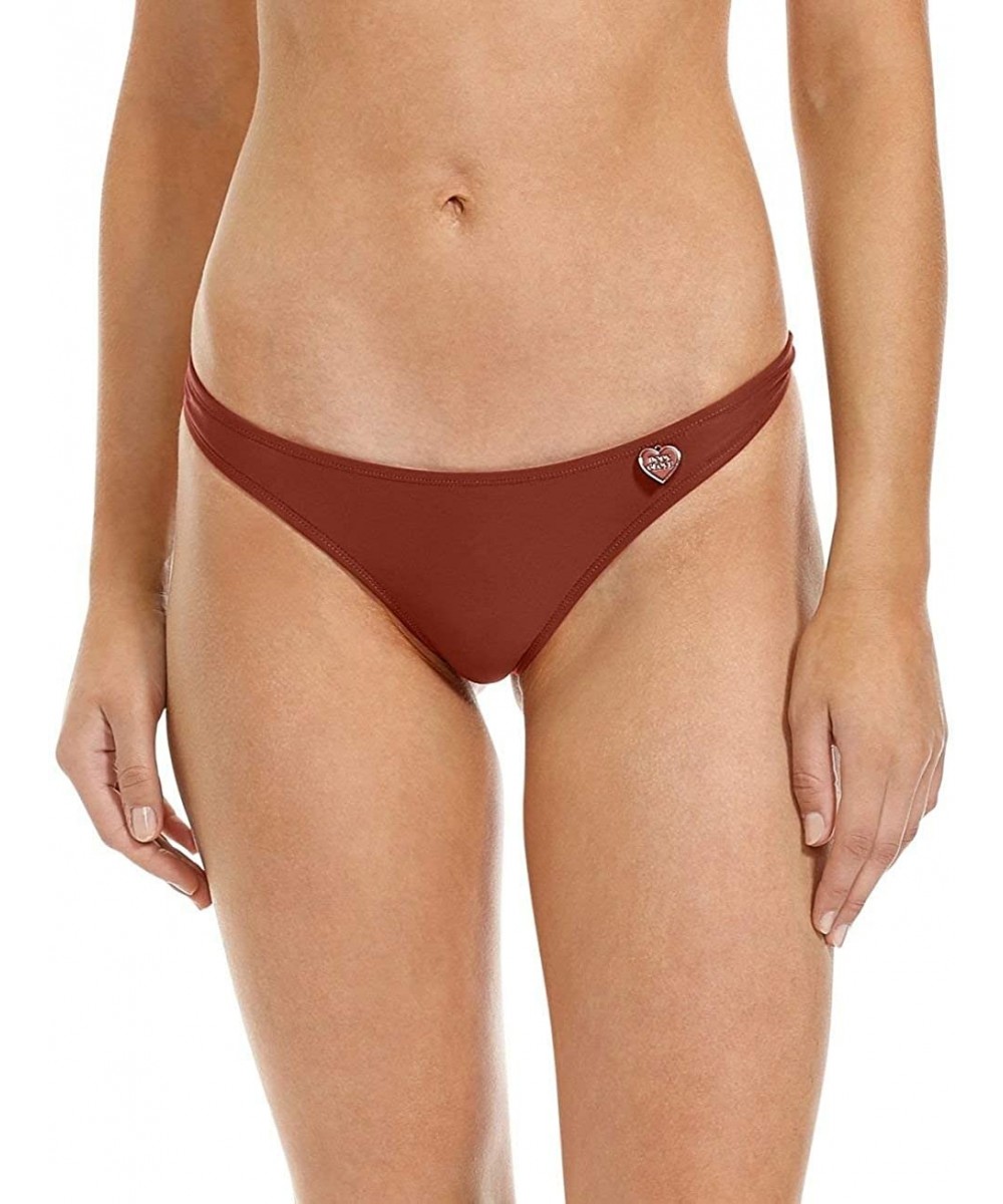 Sets Women's Smoothies Thong Solid Minimal Coverage Bikini Bottom Swimsuit - Terracotta - C512MA8ACGE