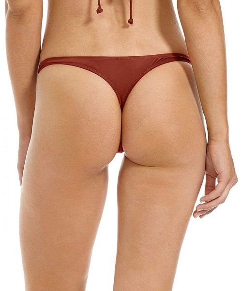 Sets Women's Smoothies Thong Solid Minimal Coverage Bikini Bottom Swimsuit - Terracotta - C512MA8ACGE