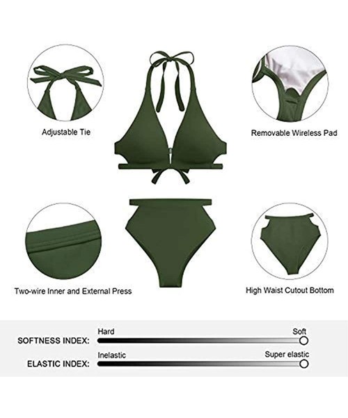 Sets Women's Halter High Neck Halter Bikini Set Swimsuit Bathing Suit - 02army Green - CK196425KDR