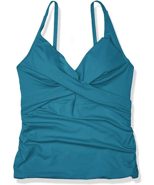 Tops Women's Twist Front Underwire Tankini Top - Blue - C5195LXL2CH