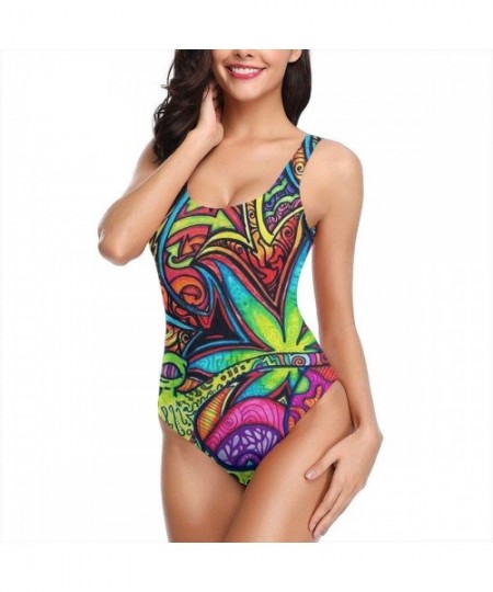 One-Pieces Cannabis Leaf Women's One-Piece Swimsuits Elegant Vintage Swimwear Classic Bathing Suit - White - CO18SWNG3C0