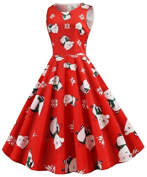 Cover-Ups Women's Vintage Musical Note Printing Bodycon Sleeveless Casual Evening Party Prom Swing Dress - Red_e - CX19277CYRA