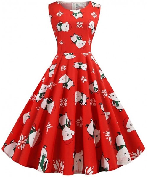 Cover-Ups Women's Vintage Musical Note Printing Bodycon Sleeveless Casual Evening Party Prom Swing Dress - Red_e - CX19277CYRA