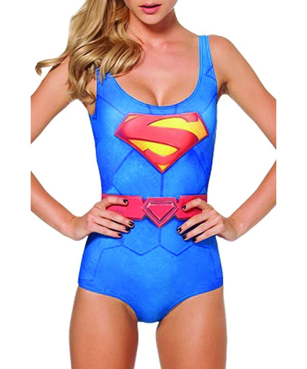 One-Pieces Women's One Piece Swimsuits Digital Print Monokini Shapewear Bathing Suits Tight Stretch Bikini Swimwear Superman ...