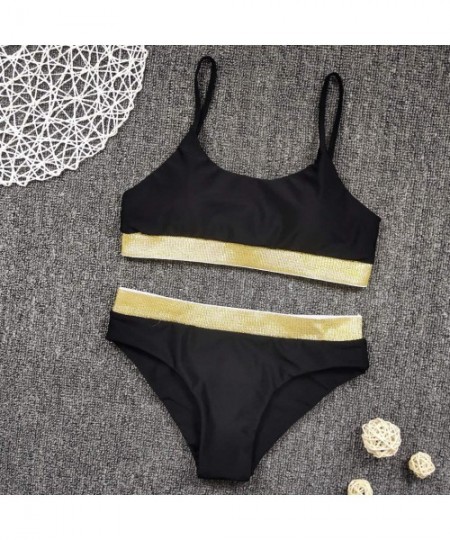 Sets Two Pieces Bikini Sets Swimsuit Sports Style Low Scoop Crop Top High Waisted High Cut Cheeky Bottom - A-black - CU18Q6LRE0A