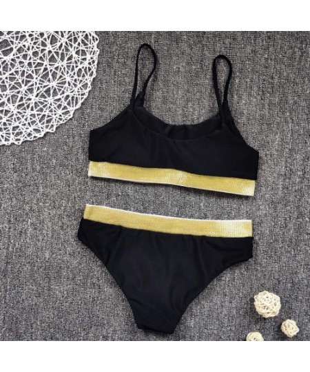 Sets Two Pieces Bikini Sets Swimsuit Sports Style Low Scoop Crop Top High Waisted High Cut Cheeky Bottom - A-black - CU18Q6LRE0A