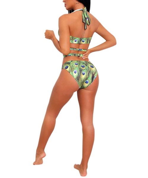 Sets Women's Sexy Swimsuit Peacock Print Padded Bikini Set Adjustable Strap Cross Triangle Beach Bathing Suits - C4194IXXQXD