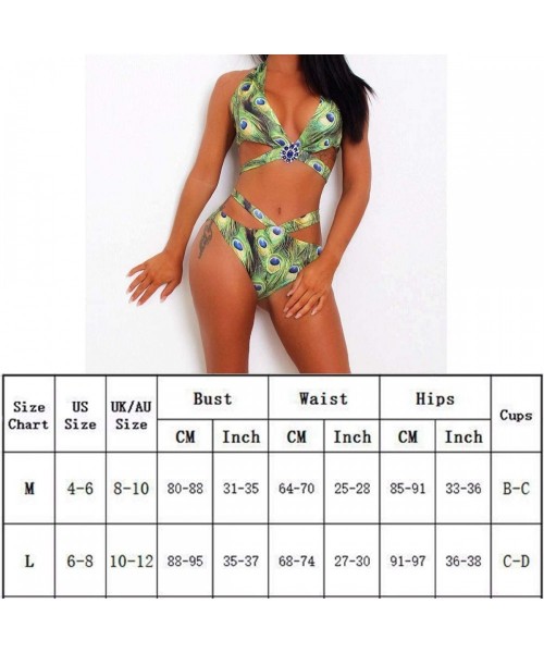 Sets Women's Sexy Swimsuit Peacock Print Padded Bikini Set Adjustable Strap Cross Triangle Beach Bathing Suits - C4194IXXQXD