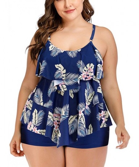 Racing Women's Plus Size Tankini Flounce Swimsuits Bathing Suits Tummy Control Swimwear - Print03 - CU193TWY5KA