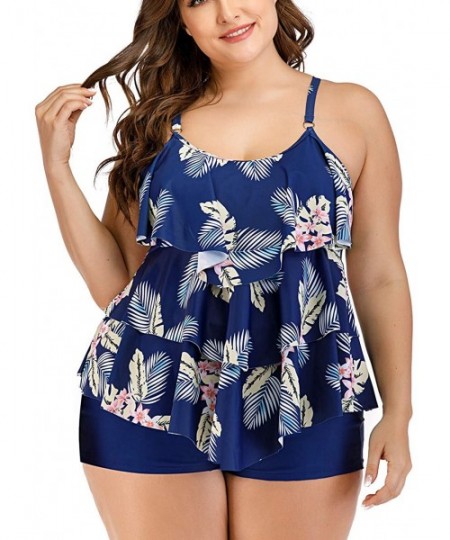 Racing Women's Plus Size Tankini Flounce Swimsuits Bathing Suits Tummy Control Swimwear - Print03 - CU193TWY5KA