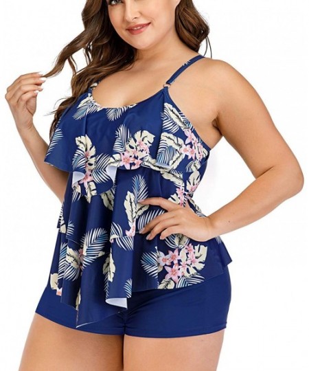 Racing Women's Plus Size Tankini Flounce Swimsuits Bathing Suits Tummy Control Swimwear - Print03 - CU193TWY5KA