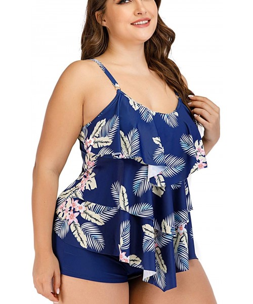 Racing Women's Plus Size Tankini Flounce Swimsuits Bathing Suits Tummy Control Swimwear - Print03 - CU193TWY5KA