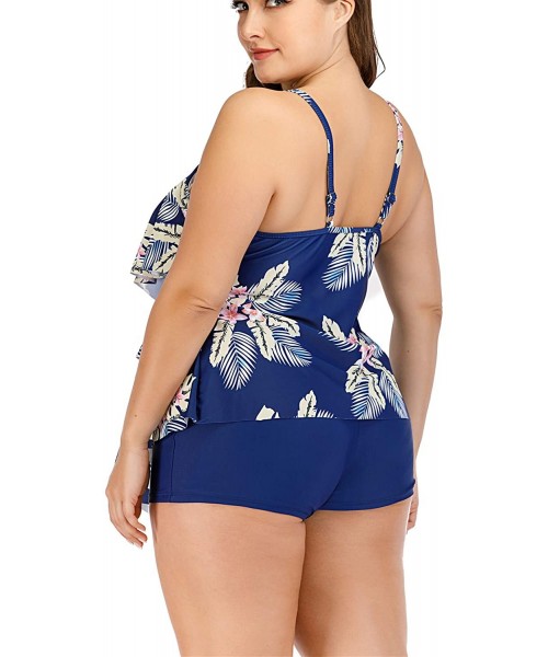 Racing Women's Plus Size Tankini Flounce Swimsuits Bathing Suits Tummy Control Swimwear - Print03 - CU193TWY5KA