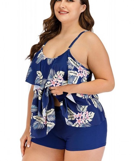 Racing Women's Plus Size Tankini Flounce Swimsuits Bathing Suits Tummy Control Swimwear - Print03 - CU193TWY5KA