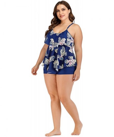 Racing Women's Plus Size Tankini Flounce Swimsuits Bathing Suits Tummy Control Swimwear - Print03 - CU193TWY5KA