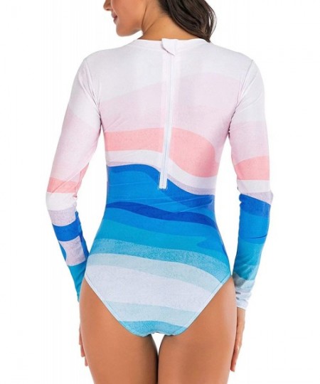 Rash Guards Women's Athletic Swimsuit Long Sleeve Rash Guard Swimming Bathing Suit Swimwear - Blue Pink White - C41945XO2ZZ