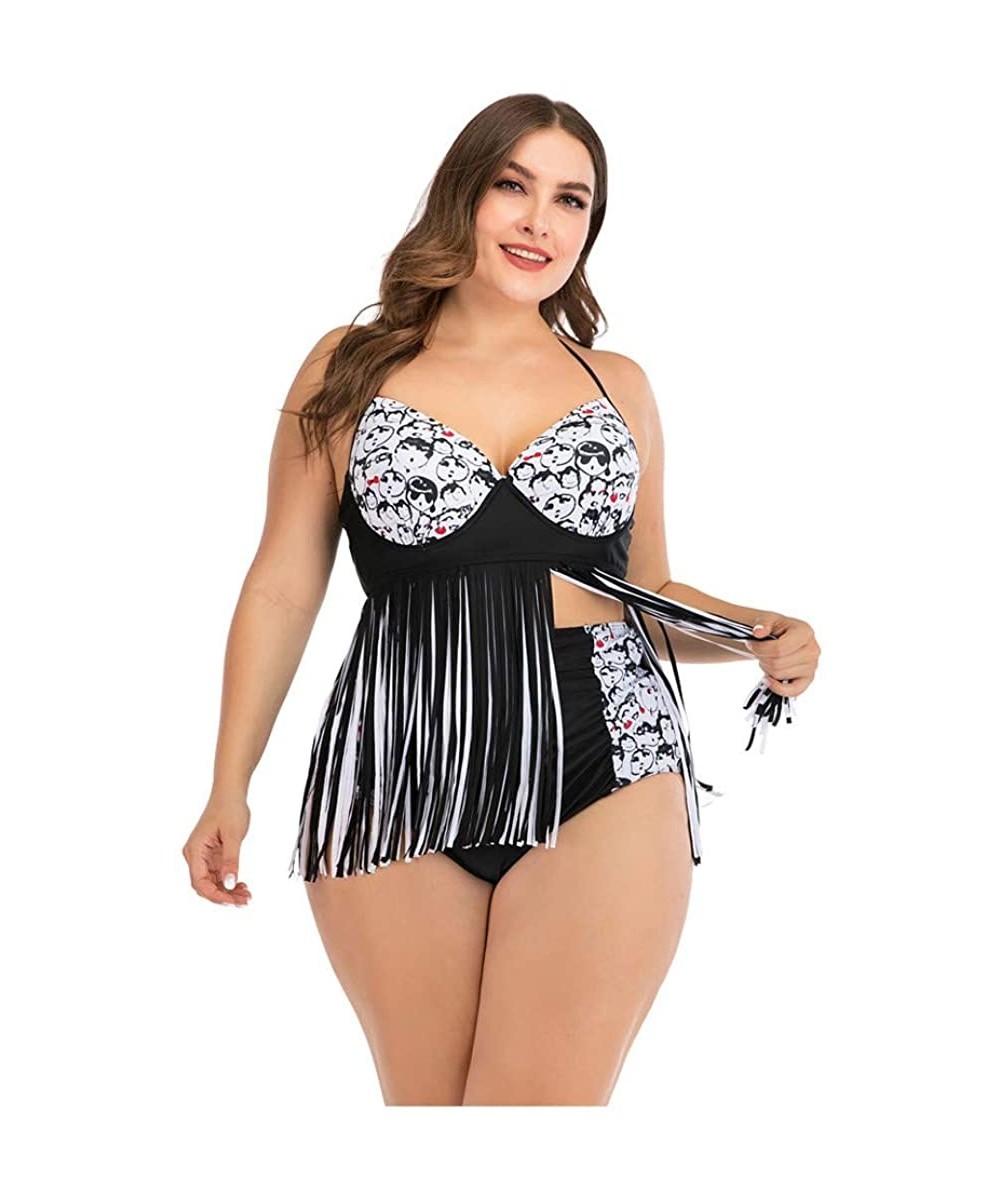 Tankinis Plus Size Womens High-Waisted Bikini Set Two Pieces Beach Swimwear Bathing Suit Swimsuits - 01 Black - C7194E3W5I6