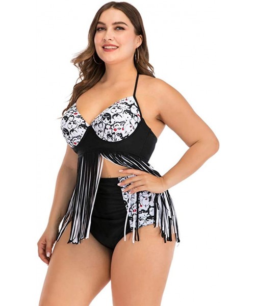 Tankinis Plus Size Womens High-Waisted Bikini Set Two Pieces Beach Swimwear Bathing Suit Swimsuits - 01 Black - C7194E3W5I6