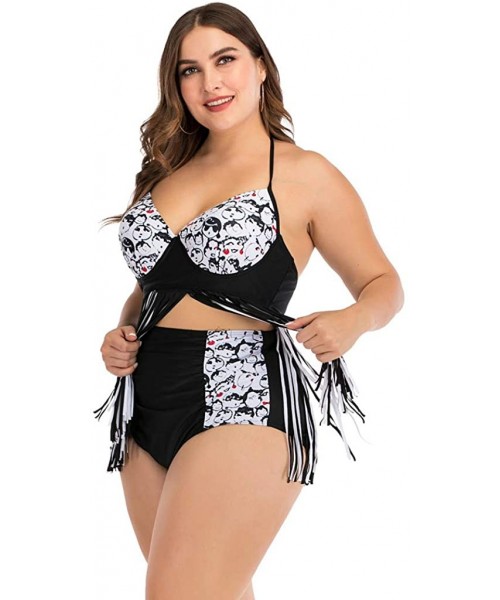 Tankinis Plus Size Womens High-Waisted Bikini Set Two Pieces Beach Swimwear Bathing Suit Swimsuits - 01 Black - C7194E3W5I6