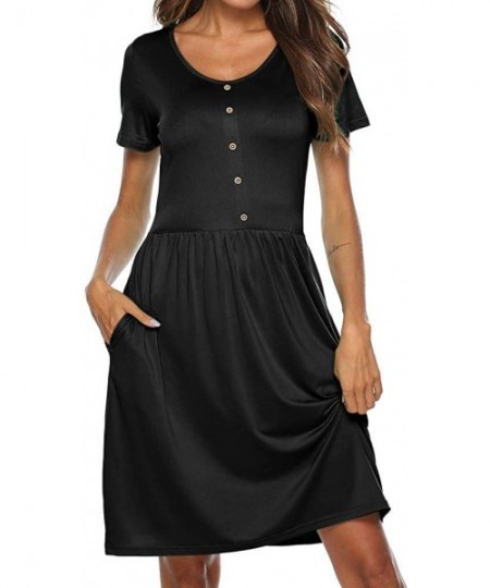 Board Shorts Women's Summer Sleeveless Loose Swing T-Shirt Dress With Pockets Dress - Black-a - CR18SMQG829