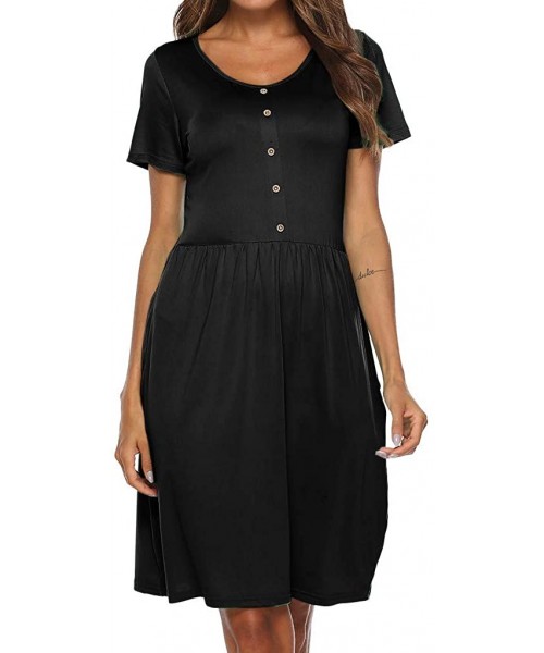 Board Shorts Women's Summer Sleeveless Loose Swing T-Shirt Dress With Pockets Dress - Black-a - CR18SMQG829