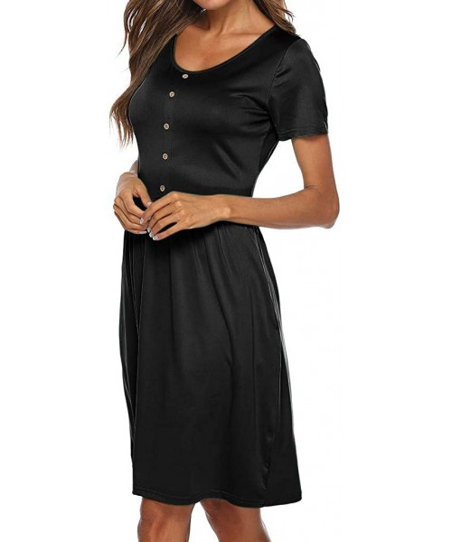 Board Shorts Women's Summer Sleeveless Loose Swing T-Shirt Dress With Pockets Dress - Black-a - CR18SMQG829