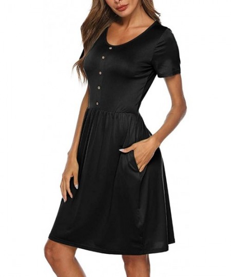 Board Shorts Women's Summer Sleeveless Loose Swing T-Shirt Dress With Pockets Dress - Black-a - CR18SMQG829