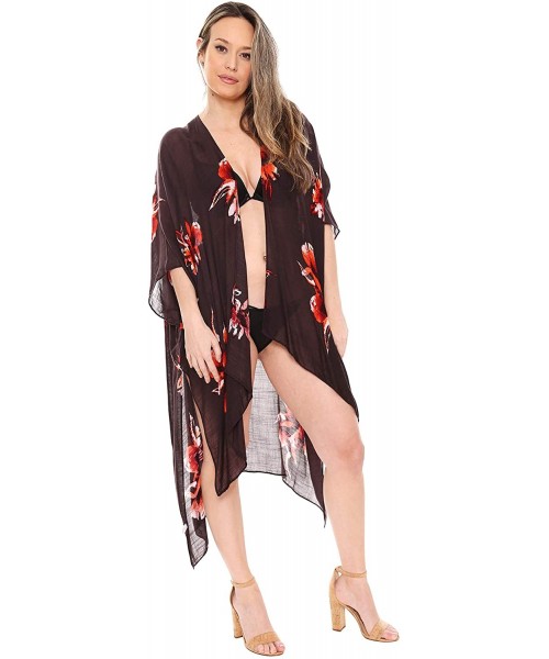 Cover-Ups Women's Summer Floral Print Topper/Cover-Up/Kimono Side Slit Open Front Outwear Beachwear Dress - Jp1369gray - CS19...