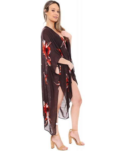 Cover-Ups Women's Summer Floral Print Topper/Cover-Up/Kimono Side Slit Open Front Outwear Beachwear Dress - Jp1369gray - CS19...