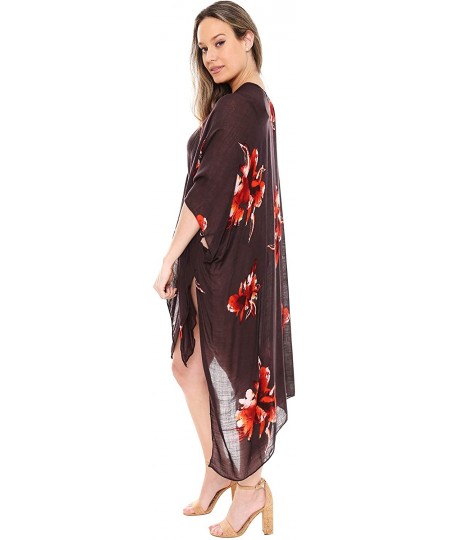 Cover-Ups Women's Summer Floral Print Topper/Cover-Up/Kimono Side Slit Open Front Outwear Beachwear Dress - Jp1369gray - CS19...