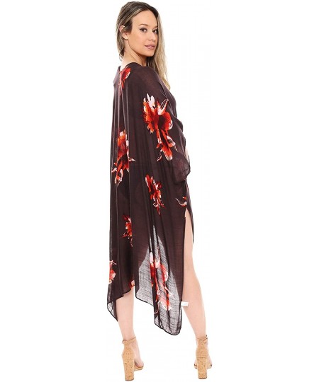 Cover-Ups Women's Summer Floral Print Topper/Cover-Up/Kimono Side Slit Open Front Outwear Beachwear Dress - Jp1369gray - CS19...