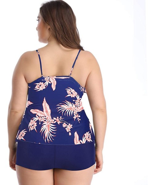 Tops Women Tankini Set Plus Size Bathing Suit Flounce Printed Two Piece Swimsuits Tummy Control - Mutil-b - C61980HW7QG