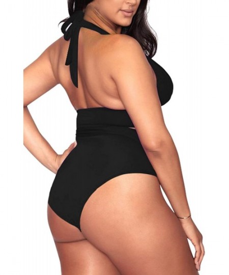 Sets Women's Halter Plus Size Two Piece Swimsuits High Waisted Bikini Set Swimwear - 02-black - CO1953HGAKO