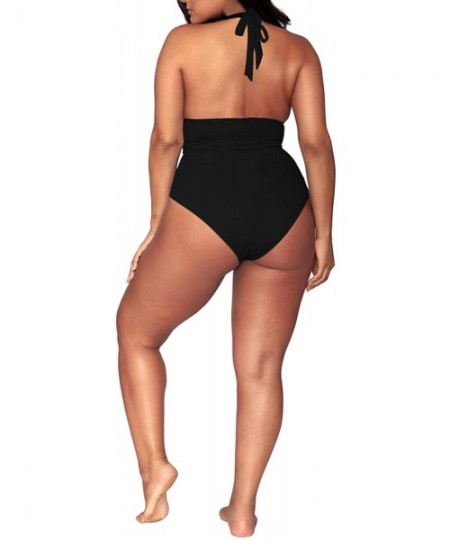 Sets Women's Halter Plus Size Two Piece Swimsuits High Waisted Bikini Set Swimwear - 02-black - CO1953HGAKO